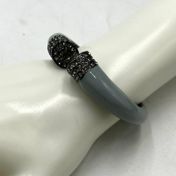 Gunmetal Gray Enamel Pave Smoke Crytsal  Hinged Bangle Cuff - Picture 1 of 9